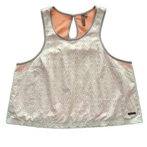Sweaty Betty Crop Tank Top Cream White Orange Grey M Medium Laser Cut Floral